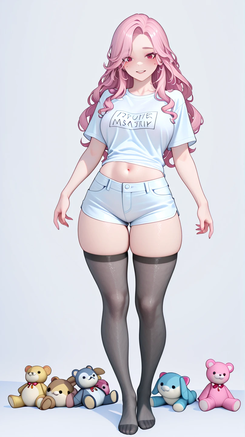 ,child,cute,stockings,pantyhose,pink hair,thick thigh ,mini camisole, thick thighs,flat chest,pink mini camisole,crop top,raiden, ,,flat chest,fullbody,perfect thighs,standing, thick thighs, blushing,lolitanding straight, head to toe capture on the frame,,, toes,bare feet,, ,white background, cute,open abdomen,perfect body ratio, body ratio, white background, front facing, looking at viewer, ,, baby girl