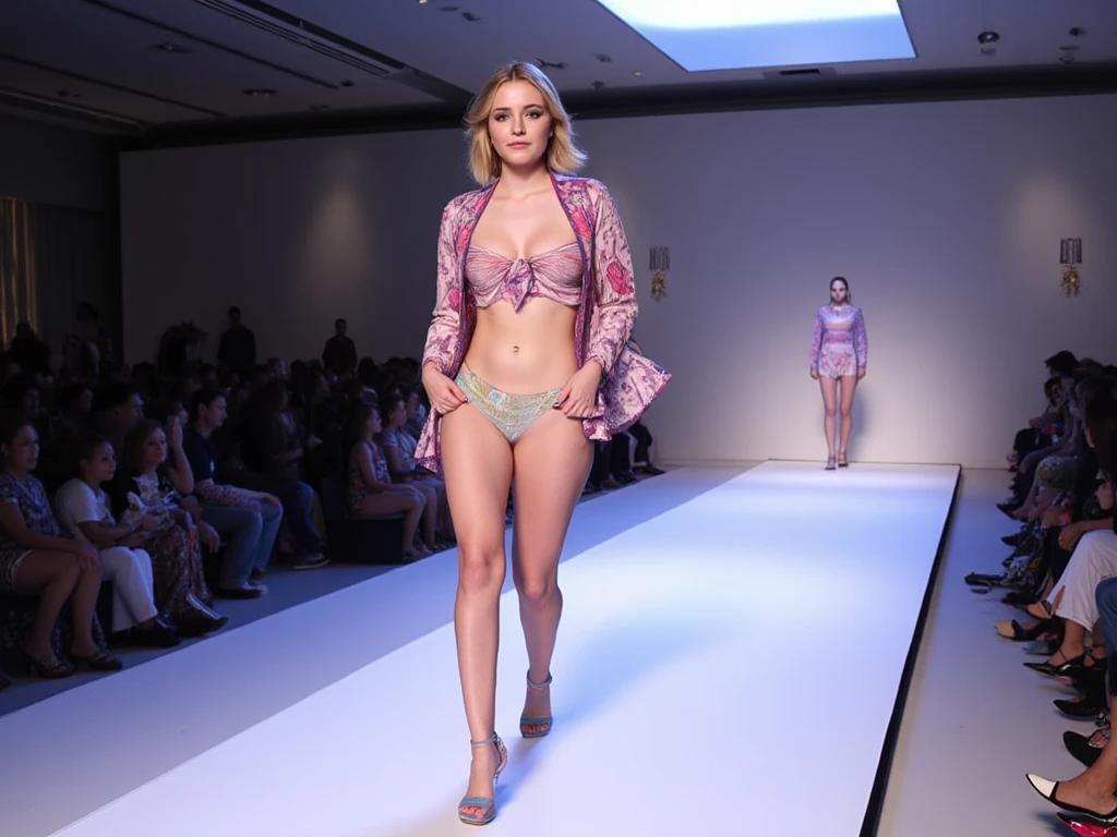 two women in bikinis walking down a runway wearing headbands, bikini model, bikini, gorgeous bikini model, brazilan supermodel, dressed in belts bikini, swimsuit model, boutinela bikini, nina agdal, realistic bikini, supermodel body, victoria's secret model, very sexy, two models in the frame, sling bikini, victoria secret runway show