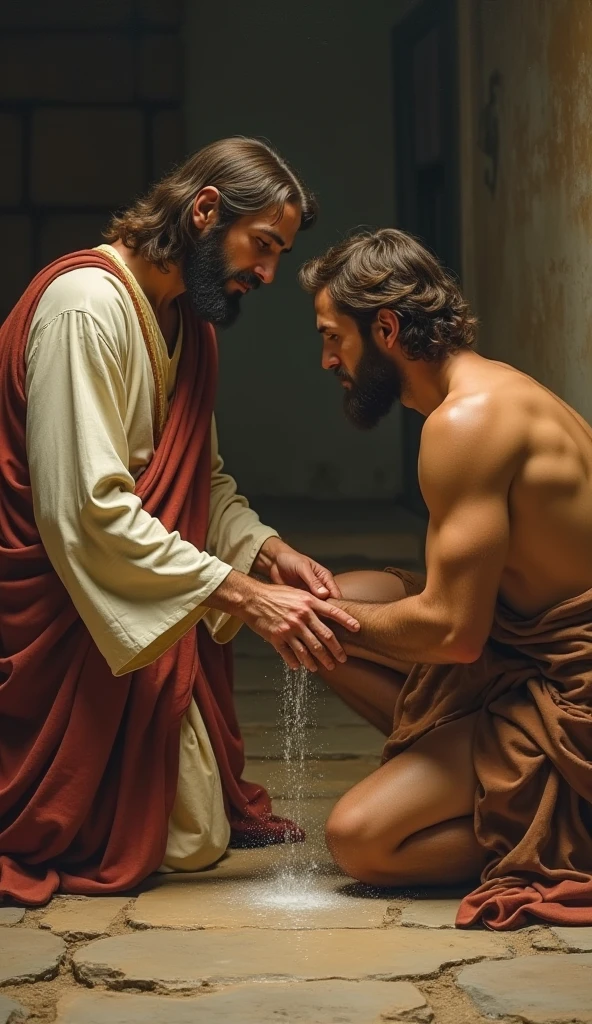Jesus rescues man from the sin of the world by extending his hand to save him
