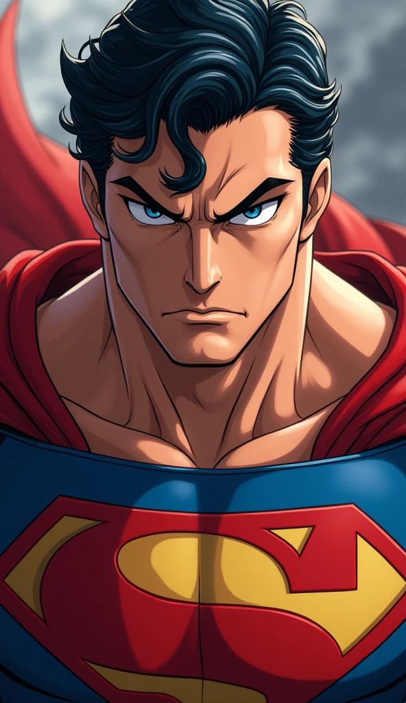  Superman, blue eyes, Serious, anime style, very close up 