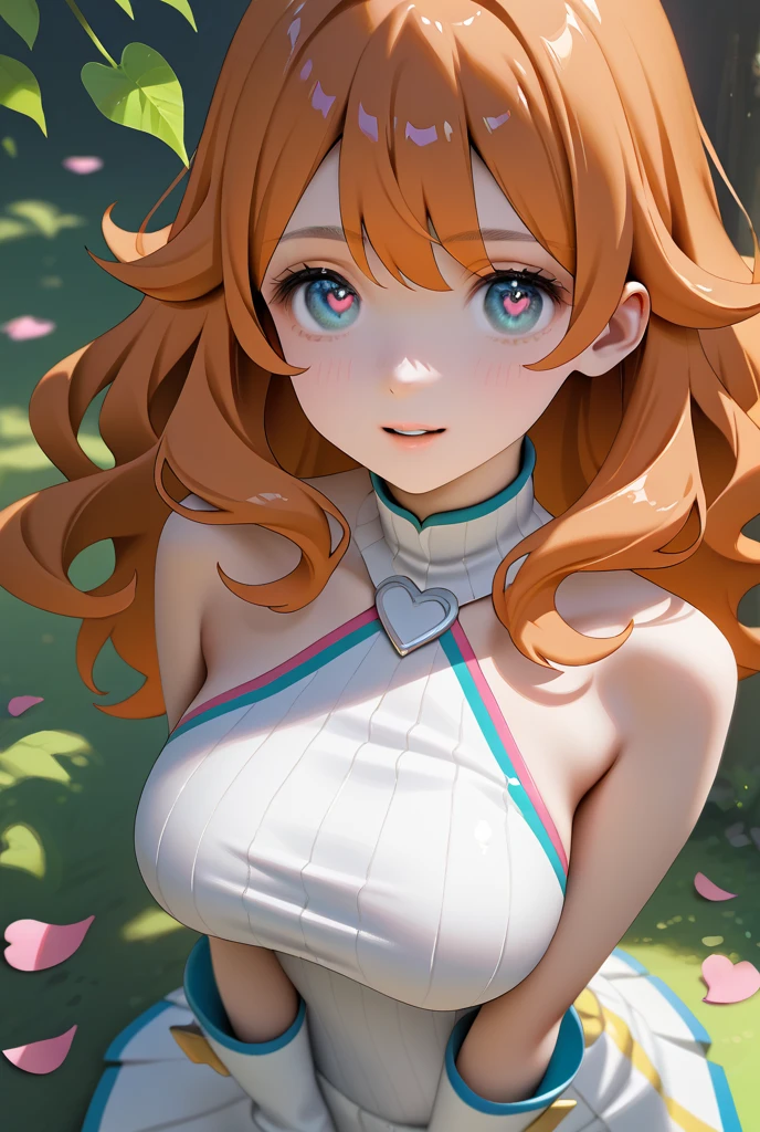 photorealistic, (hyperrealistic:1.2), beautiful, masterpiece, best quality, extremely detailed face, perfect lighting, full body, large breasts, wide hips, thick thighs, detailed eye makeup, detail face, nice detailed eyes, slanted eyes, heavy eye makeup, 1girl, long hair, (low) twin-tails, (Blue ball hair fastening), cute cheeky smile face, simple background, grey background, glossy orange hair, juicy thick thighs, full body, shiny skin, smooth skin, skinny body, (young:1.3), (flat chest:1), perfect anatomy, absurdly long hair, bangs, eyes visible through hair, twintails, brown hair, shiny hair, snowflakesdetailed cute anime face, no facial features, clear eyes, closed_mouth, flat chestbest quality, purple eyes, white skin, headband, extremely detailed CG unity 8k wallpaper, ultra detailed, extremely kawaii, LOOK AT THE VIEWER