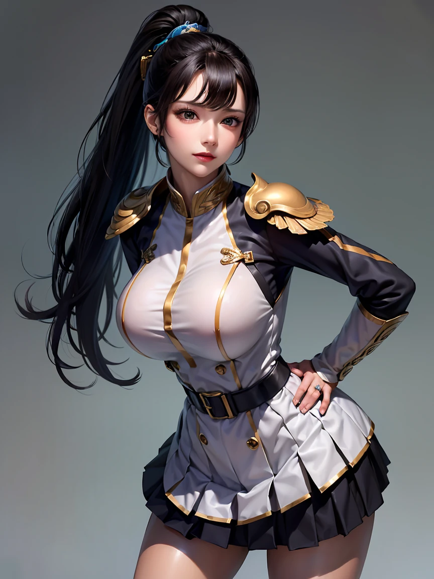 (random poses:1.2),military uniform,mini skirt,Panty stocking,(Thin type:1.8),(big breasts:1.5),(random hairstyle),(Highest image quality,(8K), Ultra-realistic, Best Quality, High quality, High Definition, high quality texture, high detailing, Beautiful detailed, fine detailed, extremely details CG, Detailed texture, realistic representation of face, masterpiece, presence)