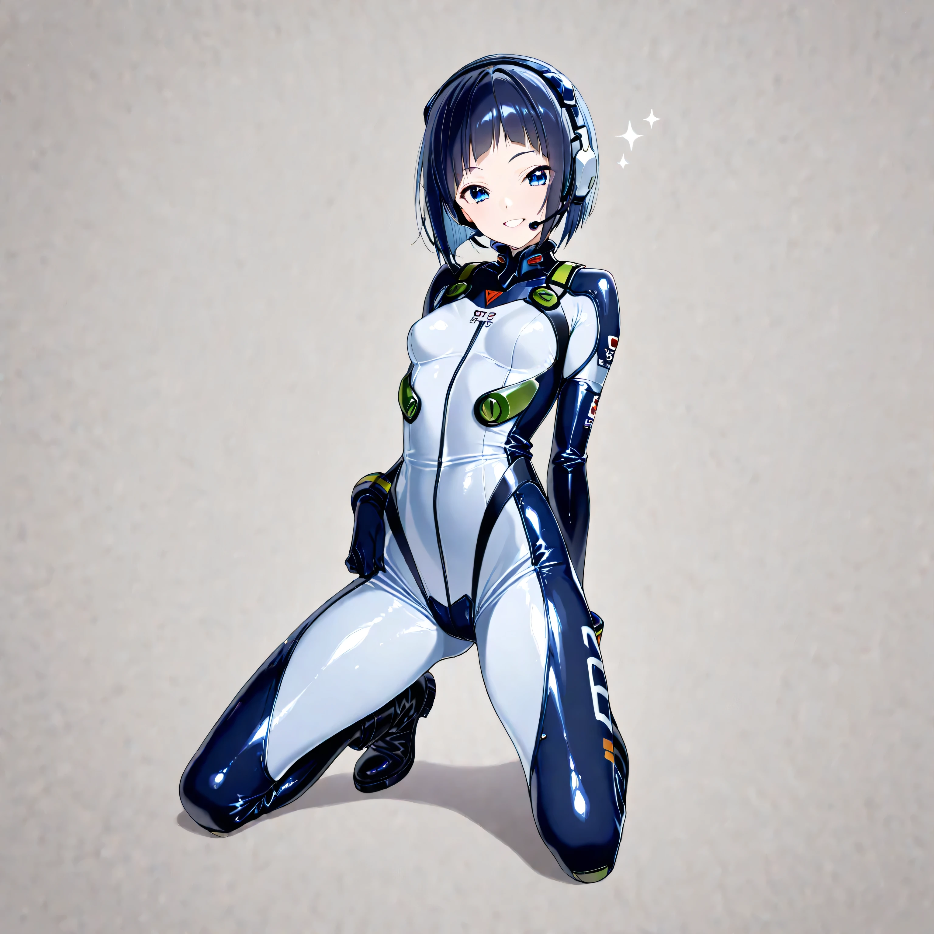 Perfect beauty face, cleavage cutout, realistic and intricate beautiful face girl in realistic sci-fi plugsuit outfit in neon-lit, (((symmetrical eyes, realistic, sharp focus))), masterpiece, 4k, UHD