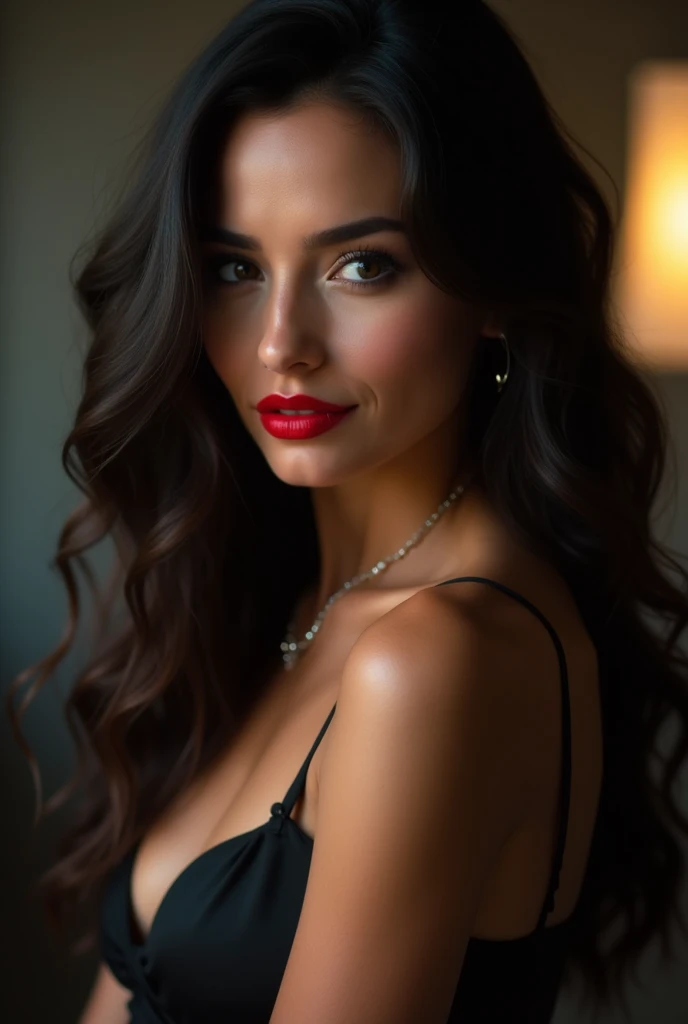 NSFW, (evil smile:1.5),Big Alafed Woman, Sexy girl with green eyes, Portrait Sophie Mudd, brown hair and large eyes,brunette short pin curls, (dark red lips:1.5),selfie of a young woman, bedroom eyes, Violet Myers, without makeup, Natural makeup, Looking directly at the camera, face with artgram, subtle makeup, Stunning full-body shots, Pierced green eyes, beautiful angle, Cute Girl, fully body photo, Full body, full body photographed, brunette goddess, high detailing, Sexy Pose, Transparent bikini