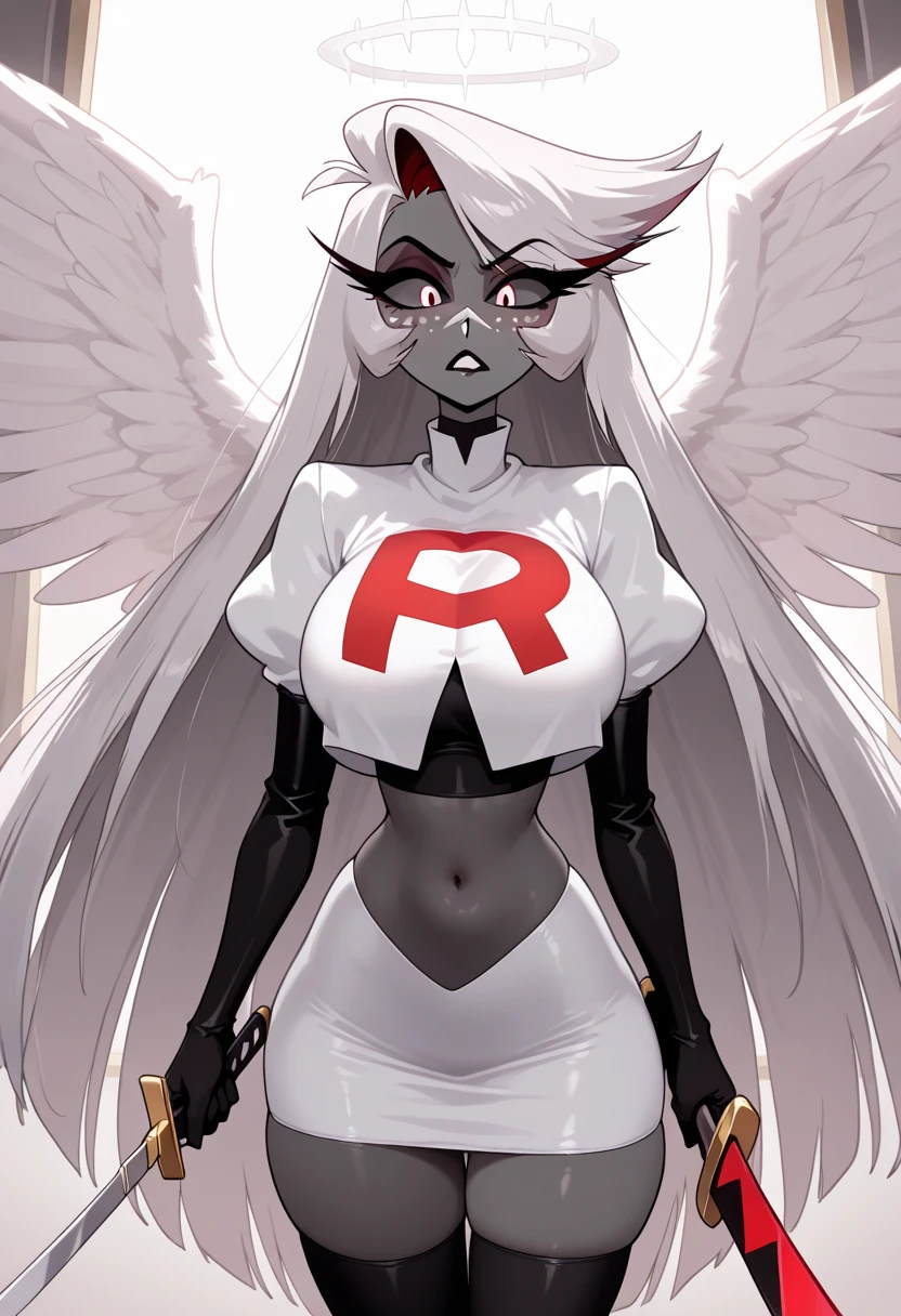 Alicorn princess, white mane,black sclera ,black body color long flowing mane pink eyes anthro huge breasts
Nurse outfit hospital
