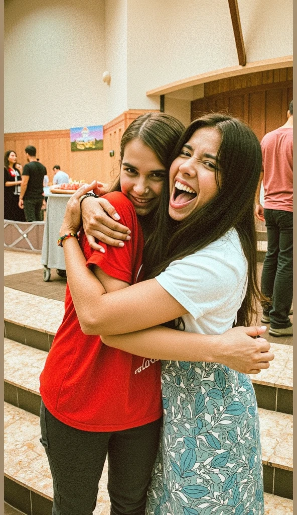 Two teenagers greeting each other