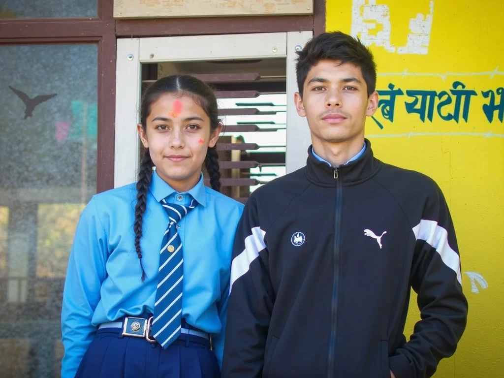 Coaching boy and girl aged 20 years with backpack and Ananya Classes Branded T shirt in red and green