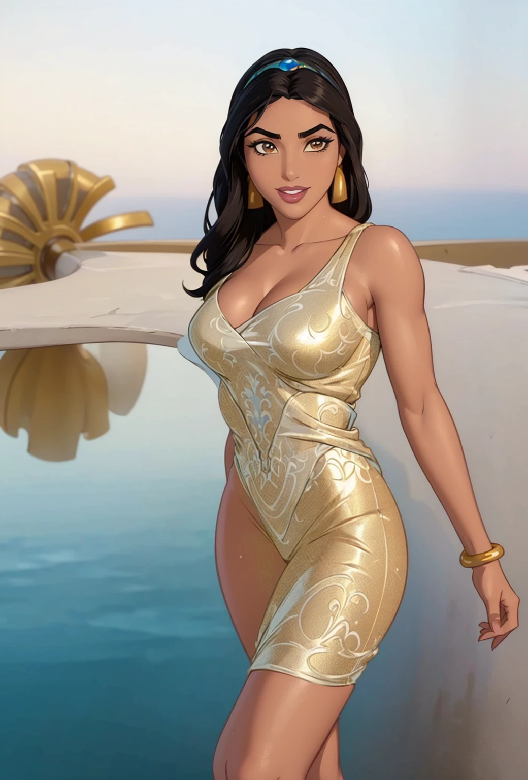 Giganta, red hair, ponytail, blue eyes, lips,
pink dress, gold jewelry, gold belt,
solo,standing, upper body, serious,
island, ocean,
(insanely detailed, beautiful detailed face, masterpiece, best quality) cinematic lighting,
<lora:Giganta-10:0.8>