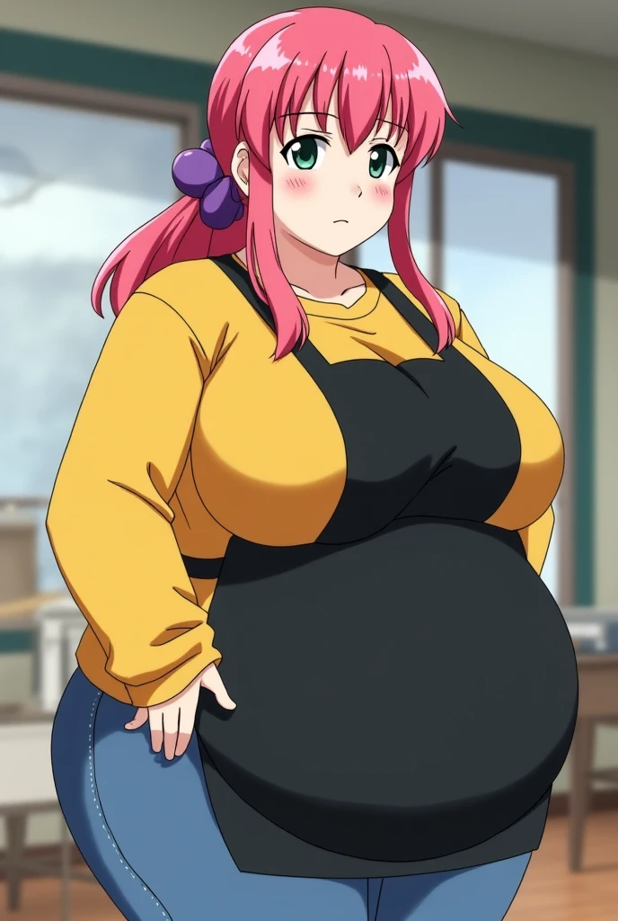 Fat, chubby, large belly, pregnant, obese, very fat, Galko, big belly, very fat, large stomach, chubby (best quality, masterpiece), thanksgiving, wearing sweater, grabbing belly, sitting down, table with of food, table tons of food, lots of food, holding belly, table with food, sitting on sofa, eating ice cream