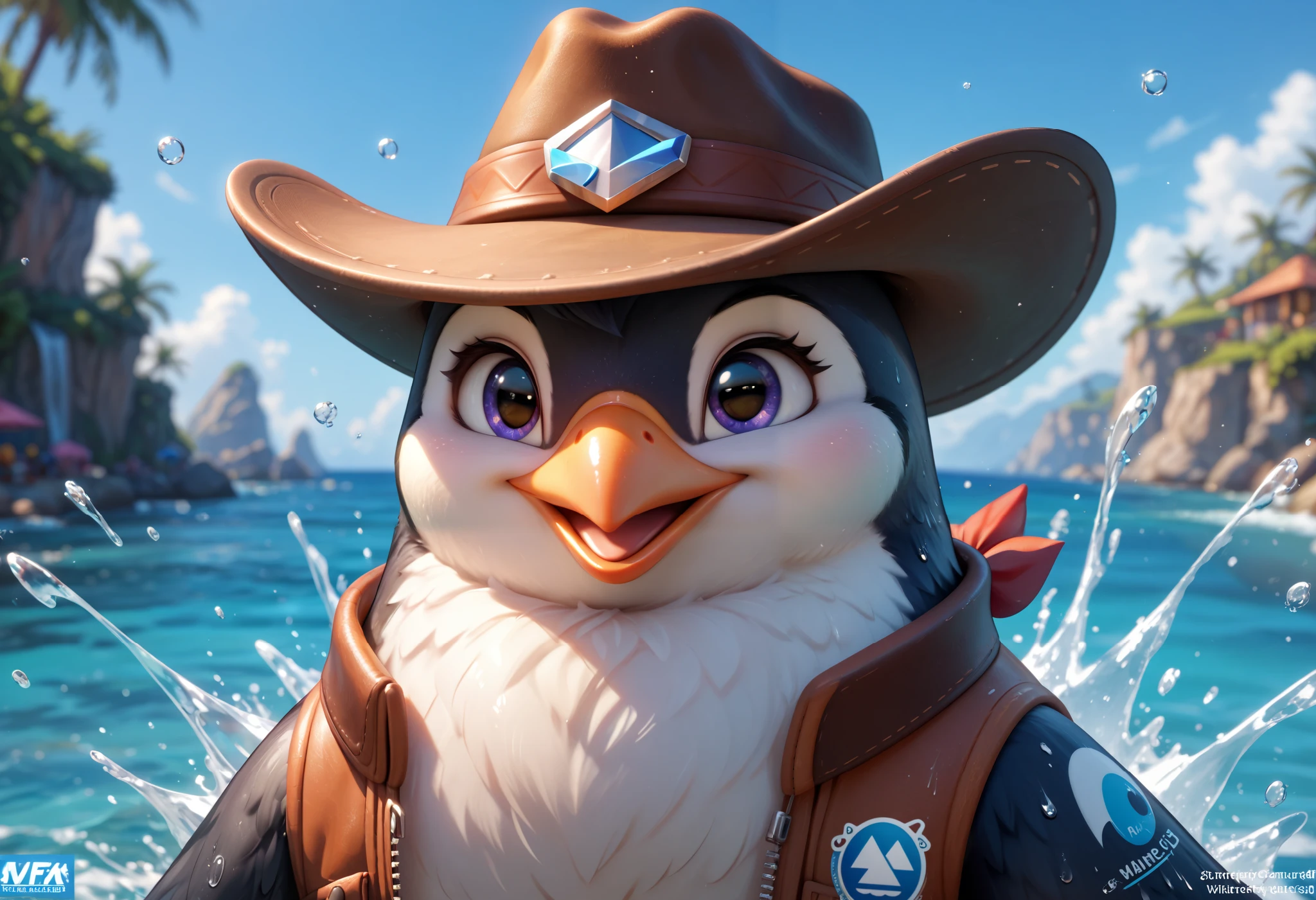 there is a cartoon penguin ((in western background)), ((with a cowboy hat)), western scenery, black and white penguin, round logo icon avatar, adorable digital painting, blue penguin, cute 3 d render, twitch streamer / gamer ludwig, cute digital art, cute detailed digital art, hd wallpaper, wallpaper 4 k, wallpaper 4k, valve promotional splash art, amazing wallpaper, splash art, desktop background