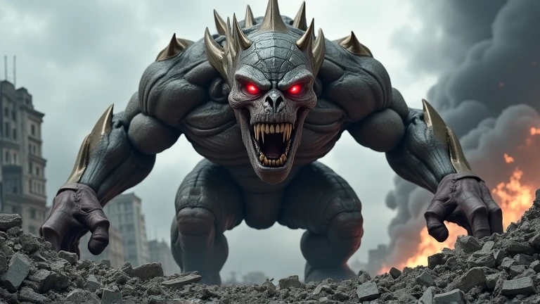 (King Kong vs. Godzilla - Season 2, full body, detailed, 3D render, epic battle, dual protagonists, King Kong - muscular, towering height, expressive, scared yet determined face, powerful stare, Godzilla - muscular, iconic spikes, menacing aura, glowing eyes, dramatic pose, destruction in the background, high detail, dynamic lighting, lens flare, unreal engine, trending on ArtStation, intricate, highest quality, realistic, motion blur, action-packed, depth of field, best quality, masterpiece, immersive atmosphere, epic soundtrack, ultra detailed, detailed background, by ArtGiant01, by DigitalMon