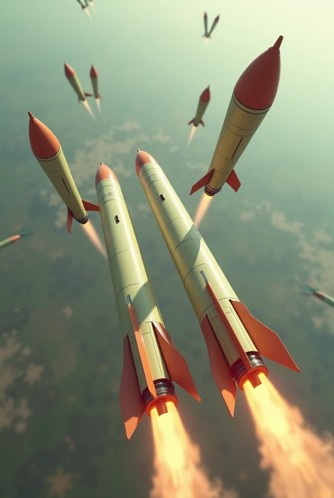 four military rockets being launched from a military base, iranian style, a lot of smoke coming out of the rockets, ultra realistic, ultra detailed