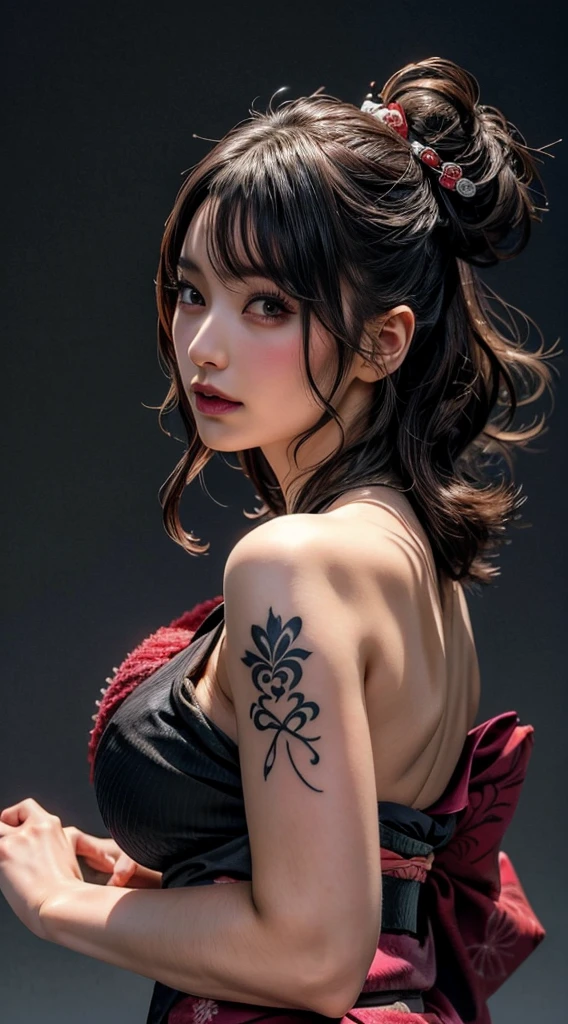 (Japanese sword &References;Muramasa 2&References;.0)Beautiful and cute woman、Tie your hair back、Hair ornament artist、Warrior、Clear eyes、Arm tattoo、warrior、
