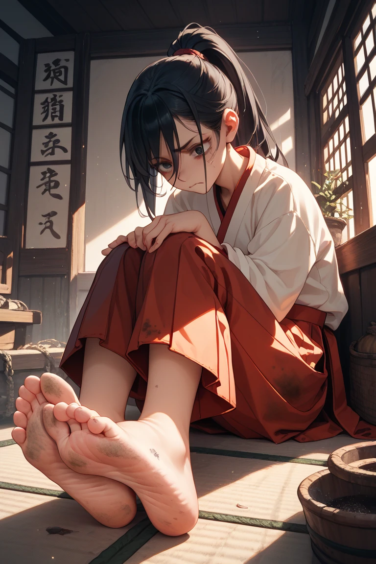Goth girl smelling the soles of her feet, kan liu inspired