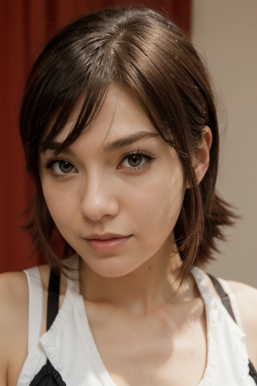 Highest quality, masterpiece, Ultra-high resolution,8k, (Realistic:1.6), (Close-up portrait:1.4) RAW Photos,((Omotesando駅))、 ((Nipple erection)),((Bikini baseball shirt,Pleated mini skirt)),((Nipples seem to be visible)),((Full body photo)),1 person,Omotesando,A slender adult 26-year-old woman,(Full of smiles, )) ,((Pixie cut with cap)),((NEW ERA CAP)),((Looking up at the audience)),Face Focus:1.4,((Shooting from below with a fisheye lens:1.4)),