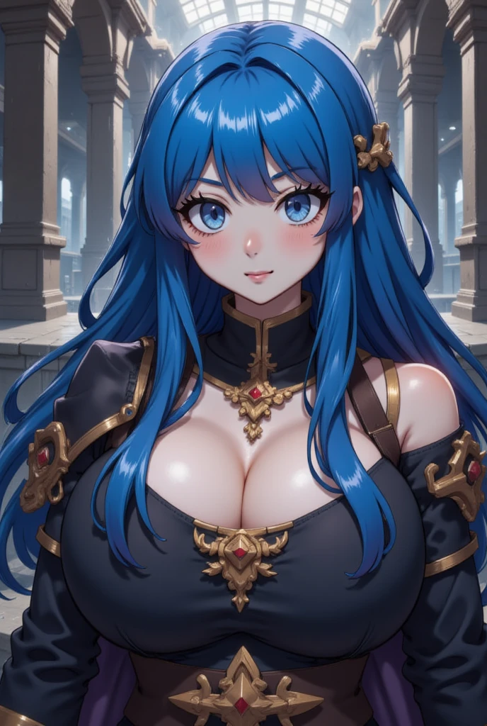 slim waist, slender torso, big pouty lips, coy smile, lips parted, blushing, almond-shaped-eyes, 4k, 8k ), ((wide hips, thick thighs)), huge breasts, boob squish, sitting on  silk couch, backlit, looking at viewer, low camera lens shot (masterpiece), (best quality:1.2), absurdres, intricate details, (highly detailed skin:1.2), ((luminous)) (((vivid bold color))) ((cinematic presentation)), long curly hair, blue eyes,  (((SOLO))), (((CLEAVAGE))), long braided ponytail, crystal ball on table, gypsy clothes, fortune teller, gold jewelry, silk pillows, bare shoulders