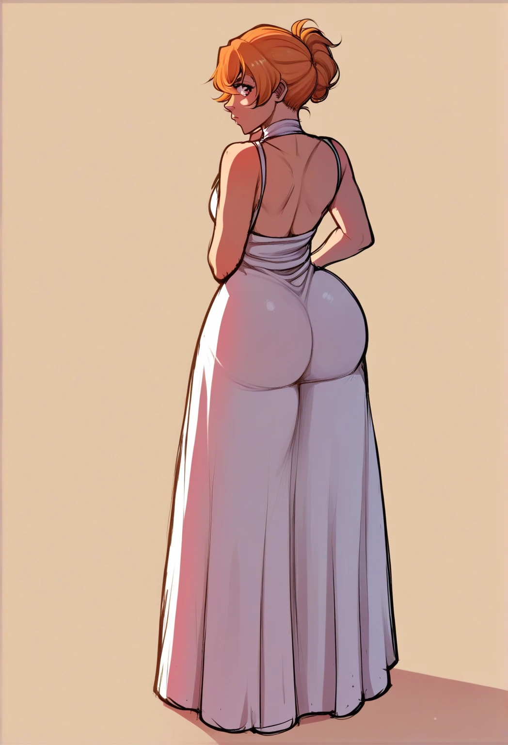 A hot and sexy girl in long dark brown gown with meaty lips and high heels having bubble and curvy ass
