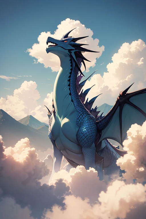 (tmasterpiece), (Best quality at best), Cinematic quality,Rendered by Octane,Ultra-detailed details,Cloud dragon composed of white clouds,Huge JAPANESE dragon,Slender dragon body,body of revolution,Dragon tail,Dragon's Horn,dragon claw,