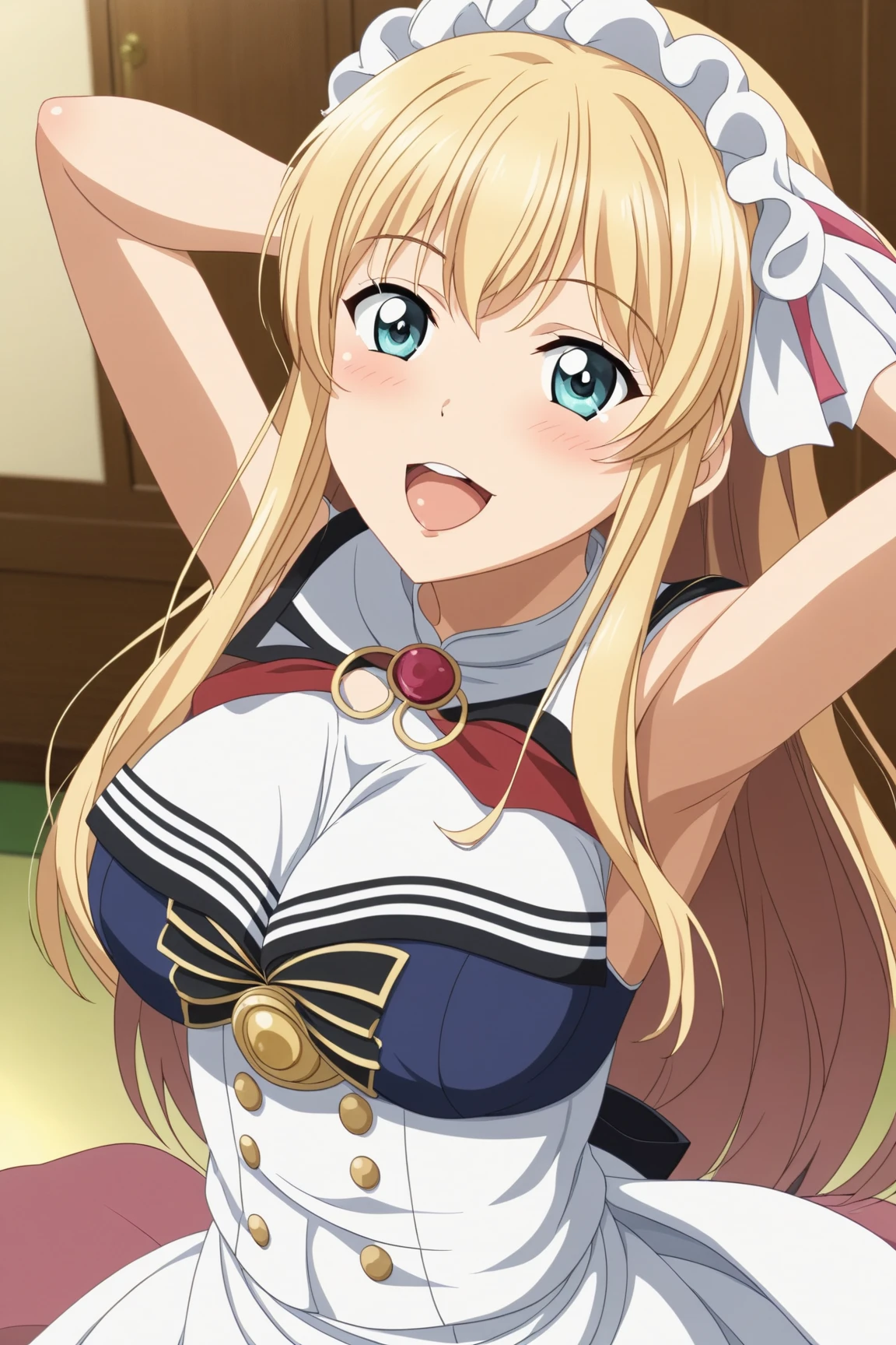 personaje de anime acostado en una cama con una almohada y medias, anime girl in a mucama costume, gorgeous mucama, mucama outfit, barbie anime en medias blancas, anime cat girl in a mucama costume, mucama vestido, wearing mucama uniform, french mucama, loli in vestido, mucama, anime mucamas riding early tanks, cosplay de un chico gato! mucama! vestido yamada_yellow, 1chica , by rubio, alone, wide, hair ornament, , smile, bow, red eyes my dress darling anime, beautiful seductress anime 