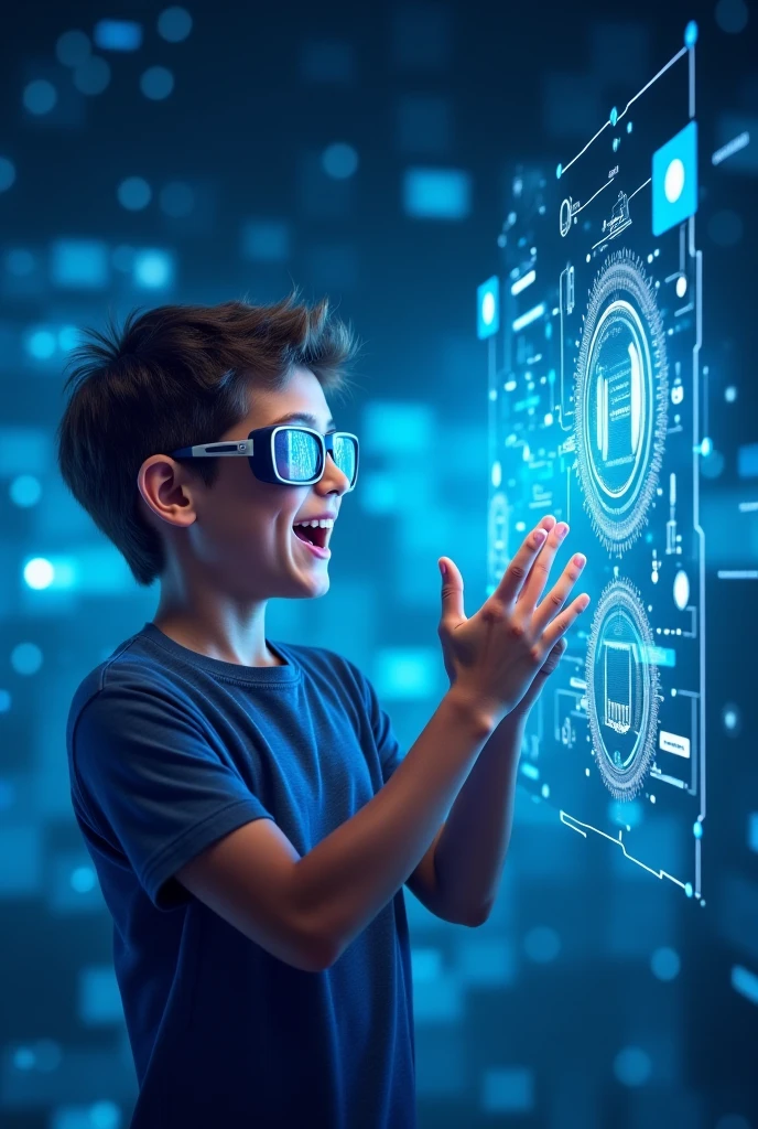 A boy hands up and in his hand youtube logo futuristic 4k images