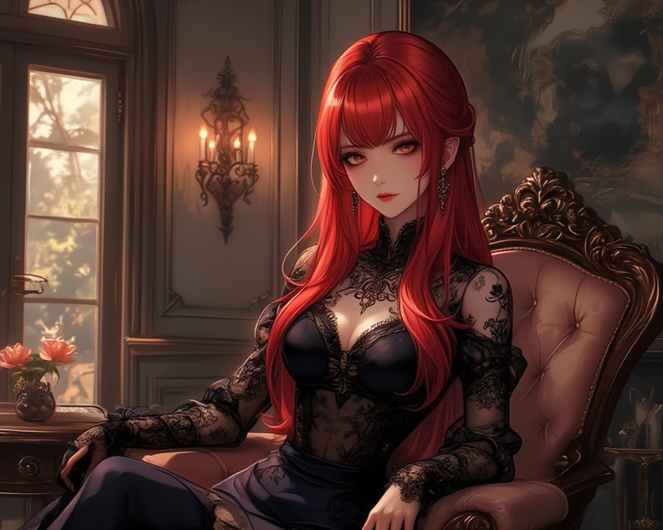 photograph, Professional Full Body, (detailed faces and eyes:1.4), women's pictures, makeup, earrings, Dark lipstick, Parted lips, Sharp Focus, Insanely sharp details, Extremely detailed, 4K HQ, 8K, depth of fields, F/1.2, Leica, 8K HDR, High contrast, Advanced retouching, shadowy, Bokeh, awardwinning photo, Best Photographers、Woman with straight long hair and red lipstick, ekaterina, 16 year woman,Red-haired、military outfits、