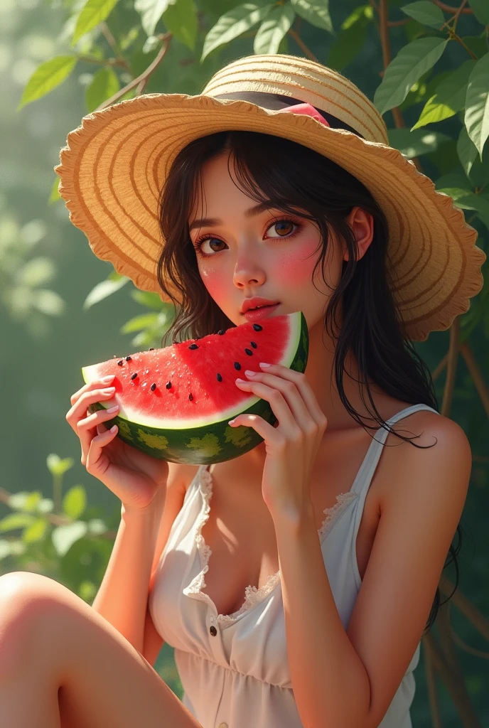 Zhou Huimin eats watermelon