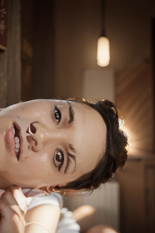 Create an ultra-high-resolution 3D image of a person experiencing an upset stomach. The character should be visibly uncomfortable, with one hand holding their stomach and a pained expression on their face. The environment should suggest a home setting