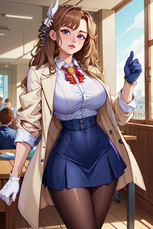 A woman wearing a dress and glasses is taking a photo, Chic, Detailed Digital Anime Art, small curvy , SFW Nana huge breasts, with a big chest, Big breasts!, Chest covered、SFW, realistic anime 3 d style, anime highly detailed, Hyper realistic anime, with large breasts, cleavage, Very detailed ArtGerm, a hyperrealistic schoolgirl