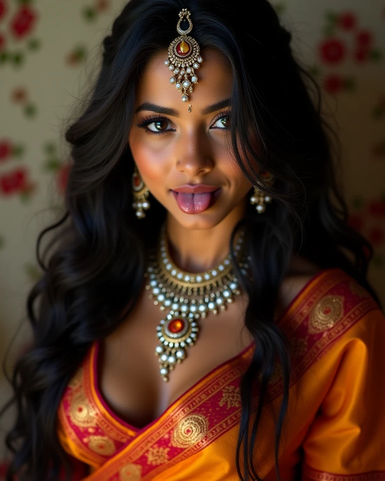 South Indian plus sized women, (cum Splash on her breasts and nipples, cum Splash on her gace, Splash of cum on her face, cum Splash on her blouse, cum Splash on her eys),
