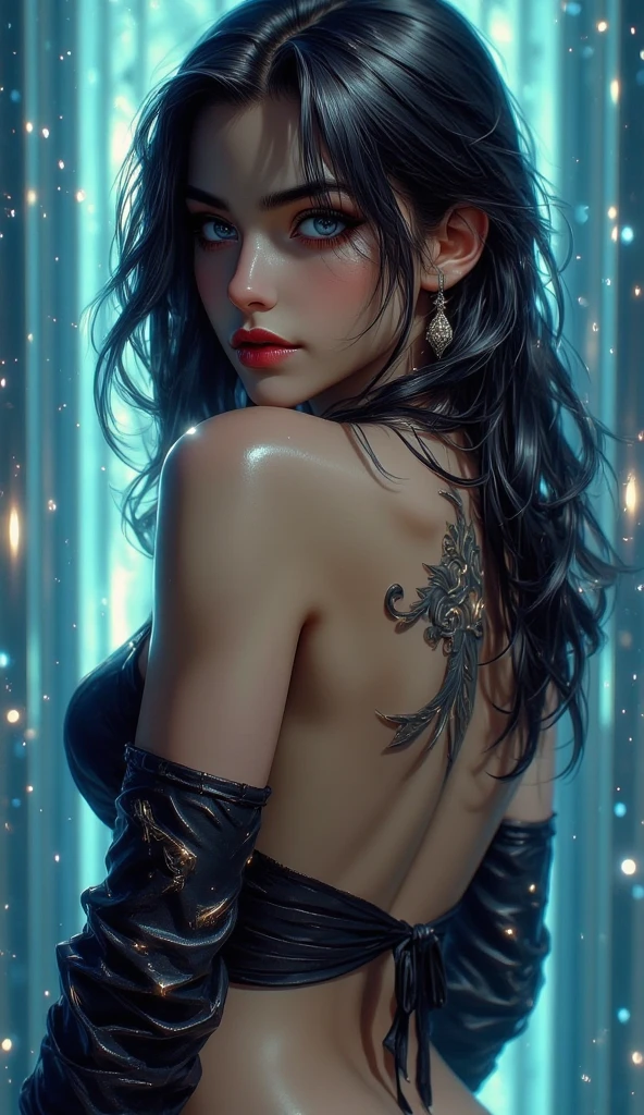 8k, masterpiece, RAW Photos, highest quality, Realistic, Very detailed, Depth of written boundary, Cinematic Light, Anatomically correct body,
One beautiful 40 year old woman, Very beautiful face, Exquisitely detailed face, (A calm and gentle face:1.4), Very delicate skin texture, Transparent muscle, Shiny white skin, Glamorous Body,
(Wavy black long hair:1.2), Sexy Breasts, Sexy ass,
(White micro bikini:1.2), (Detailed cloth texture:1.2), (Gorgeous jewel-studded body chain accessories:1.3), (Gorgeous necklace:1.1), (Gorgeous earrings:1.1),
(Dark starry background:1.4), (Milky Way:1.1), (milky way:1.1), (shooting star:1.1), (Dark coastline at night:1.4), (Pitch black sea surface:1.4),
(Standing on the beach:1.2),
(Beautiful back view:1.5),