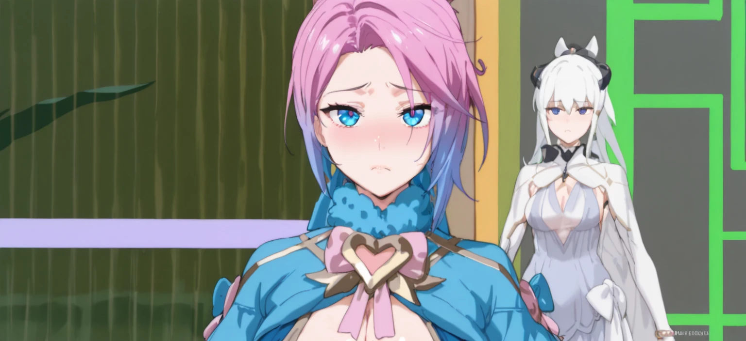 Penis in face, One girl, One boy, throw, Big penis, Face sitting, Penis between the eyes, chest, Mature Woman, mio aikatsu, minato mio , sky blue hair, purple eyes,  nude, small breasts, hands on floor, (((penis on face))),　angry, cry, blush, shy, penis,