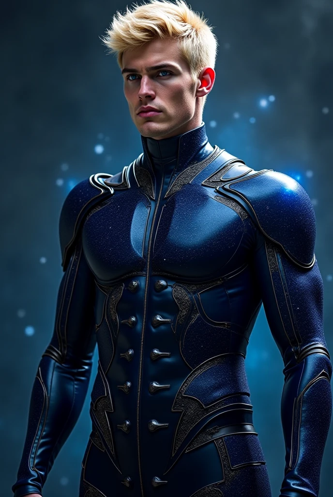 A realistic 3D male model in full body composition, wearing a full body hero suit and cape in the pattern of a professional baseball uniform, a very short haired, crew cut, cool, dandy-like, veteran-aged man with a shiny, sparkling blue cape that is longer than his body, gloves and a cap are always worn, an original hero, only the eyebrows, eyelashes and eyes are visible, his mouth is bandaged and sealed, the upper half of his face is bare with a sharp gaze, he has six pack abs, a muscular macho man with a sturdy body, he has both legs closed, his hands are clasped behind his back in an X shape, his whole body is bound and sealed with duct tape and he is held down. He has collapsed from exhaustion and is sleeping with his eyes closed. A coat of arms, in a dark room background, his whole body facing forward, backward, left and right (north, south, east and west), an image of him being restrained and mummified.