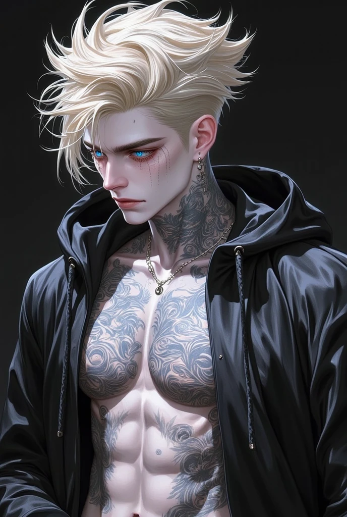 ((4K works))、Masterpiece、(top quality)、((High level of image quality))、((a manly boy))、((vampire man))、slim、((Fashion of an attractive vampire man))、((halloween Fashion))、((halloween costumes))、(Detailed beautiful eyes)、halloween decorating room、halloween、and《Ruselafen》The winning lottery winner’s face looks similar、((Short hair above the ears))、((face smaller))、((neutral face))、((light brown eyes))、((white hair))、((korean boy))、((18 years old))、((handsome man))、((halloween Makeup))、((eyes long and sharp))、((like a celebrity))、halloween Photography、((shot alone))、((Shot diagonally from the side))、((upper body photography))、((halloween costumes))、((Vampire costumes))、,blush,pink tattoo,white liquid,saliva,Look up,blindfolded,Wronged,cry,blood stains,covered in wounds,Wound,sweating,steaming hot,stick out tongue,abdominal muscles,male,Bare chest,((Belly tattoo))nipples,torn clothes,bandage,smooth thighs,collar,shackles,chain,gay,yaoi