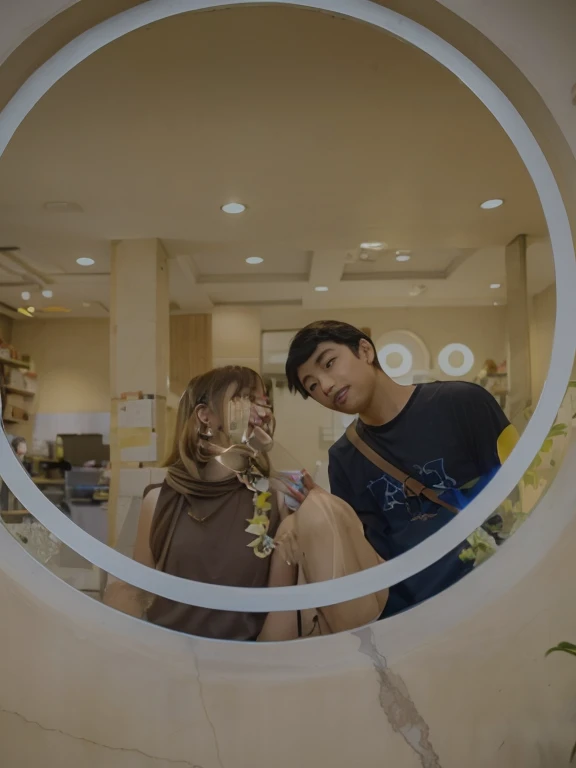 A mirror selfie by a Oneplus phone of a teenager couple in a bangadeshi weather room