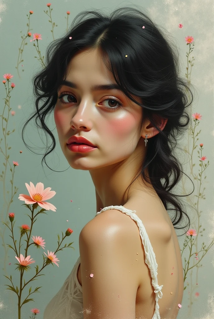 Create a contemporary portrait of a person in the expressive and painterly style of Malcolm Liepke, utilizing a palette of light pink, muted blue, dark grayish blue, bright blue, very dark gray, and light grayish blue. The portrait should feature a close-up of the subject's face with strong, dynamic brushstrokes and a focus on capturing the depth and texture characteristic of Liepke's work. Use light pink and bright blue for the highlights and vibrant areas, while employing muted blue, dark grayish blue, very dark gray, and light grayish blue to create shadows and depth. Ensure the background complements the portrait with subtle variations of the same color palette, evoking a sense of modern elegance and emotional intensity