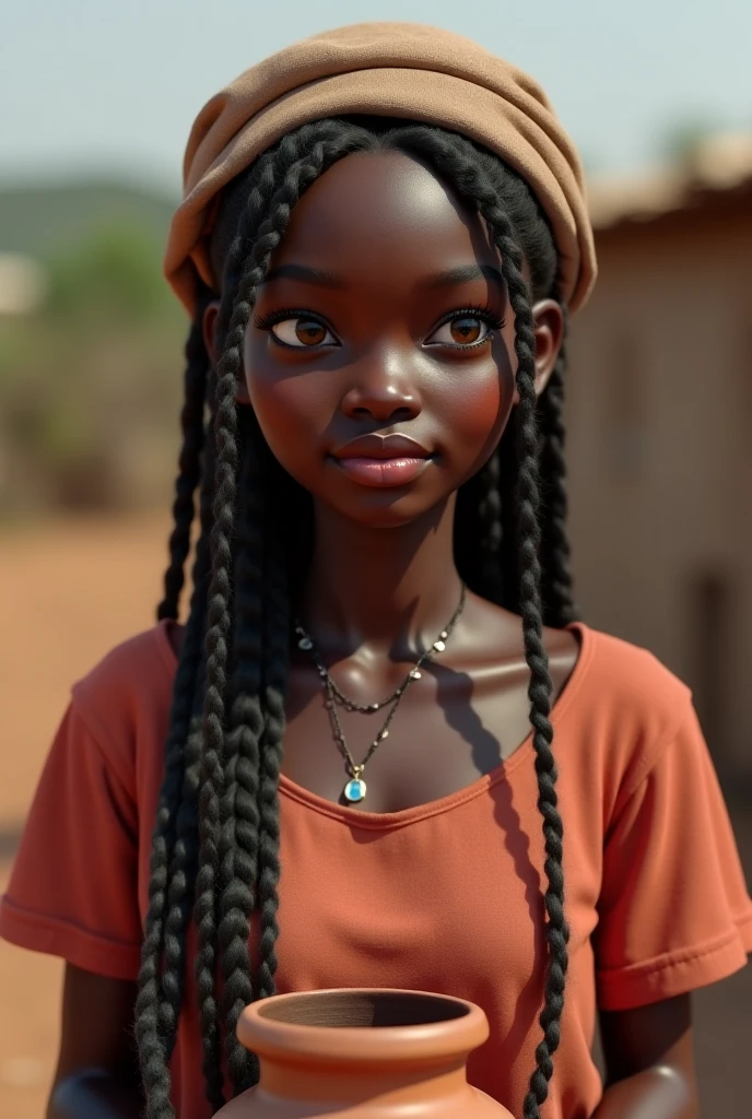 "Generate a hyper-realistic image of a 10-year-old girl from benin with authentic Benin features hair, skin colour, eyes, real, set against a realistic city background, showcasing the best quality and intricate details."