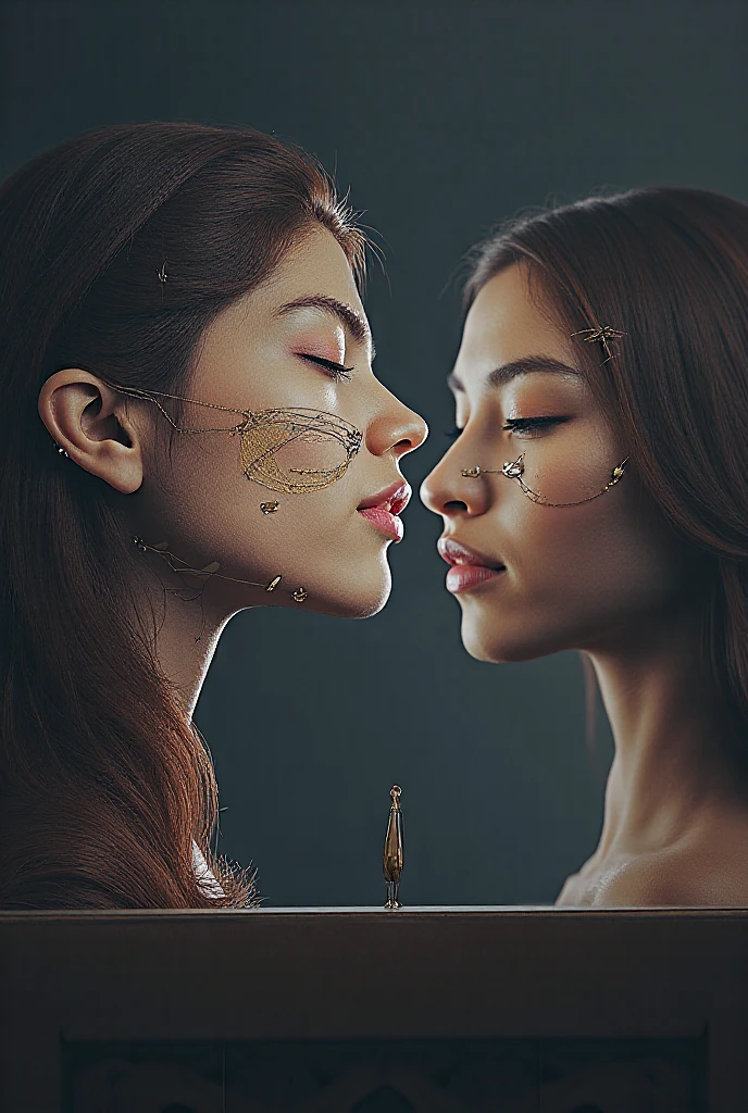 absurd, fine-art photography, half woman half deer, of a woman, x-ray, light-pink lighting, in the style of minimalism photography, studio photography