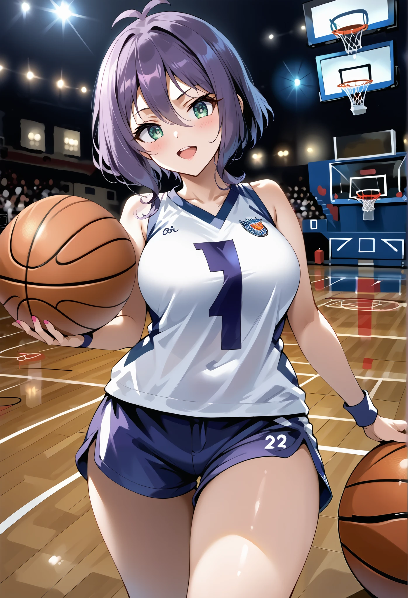 score_9, score_8_up, score_7_up, source_anime, 4K,perfect fingers,(perfect hands, perfect anatomy),prefect lighting, very aesthetic, intricate details,highly detailed background, masterpiece, high quality, best quality, high resolution,
1 girl,solo,Kokoro(Princess Connect),large breast,,
wearing ((basketball uniform, basketball jersery, sportswear, jersey, shorts, sleeveless, )) ,,
looking at viewer, ultra-detailed eyes, open mouth, mildly annoyed face, tilted head, Background image of a basketball court, ((no basketball:1.5)),