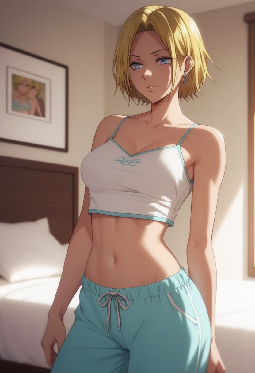 ((((masterpiece, best quality, high resolution)))), Extremely detailed 8K, Beautiful girl with voluptuous body, (Ultra HD, Ultra-detailed, Highly detailed, Highly realistic, Ultra-realistic, photograph realistic), (1girl:1.5), (Realistic white hair), (short wavy hair, hair ornaments, earrings), (dynamic poses), facing at camera, looking at viewer, (blushing red, embarrassed, smile), (purple eyes, sharp eyes), (perky breasts:1.2), (beautiful detailed face, beautiful detailed eyes), ((black sports bra)), (hands spreading ass:1.3), sweat, glow, (sunbeam, sunlight), ((cowboy shot)), bedroom, seductive, viewed_from_behind, visible back, butt_cheeks
