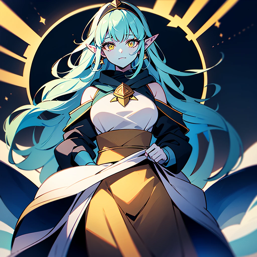 ((Best quality)), ((masterpiece)), top quality), standing alone, long purple lavender hair, mint green eyes, woman, hourglass figure, long purple dress, Caramel skin, light brown skin, cocky smile, wide hips, tiara 