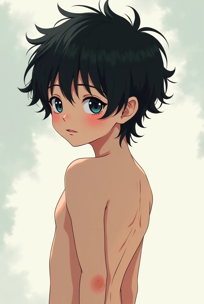 1girl,shirtless,topless,(1girl wearing  men's tranks:1.3),flat chest,(full-face brasched:1.3),beach, very short hair,black hair,