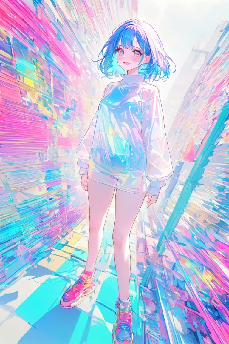 (masterpiece, Highest quality:1.2), 1 Girl, alone, A loose fitting jumper, short, Basketball Shoes, Ankle socks, whole body, pastel colour
