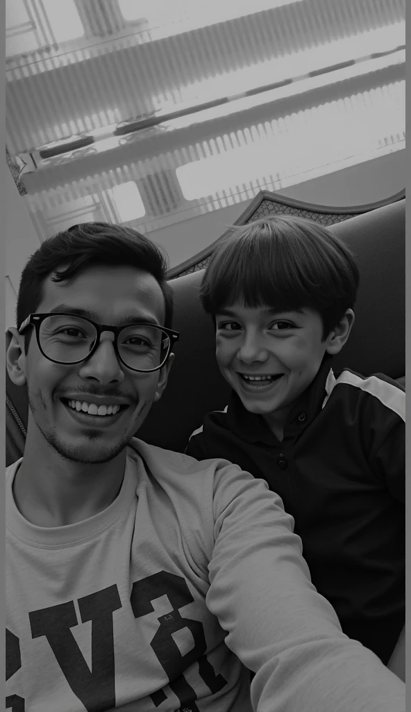 There was a man, with a child, sitting on the train, 8K selfie photos, children