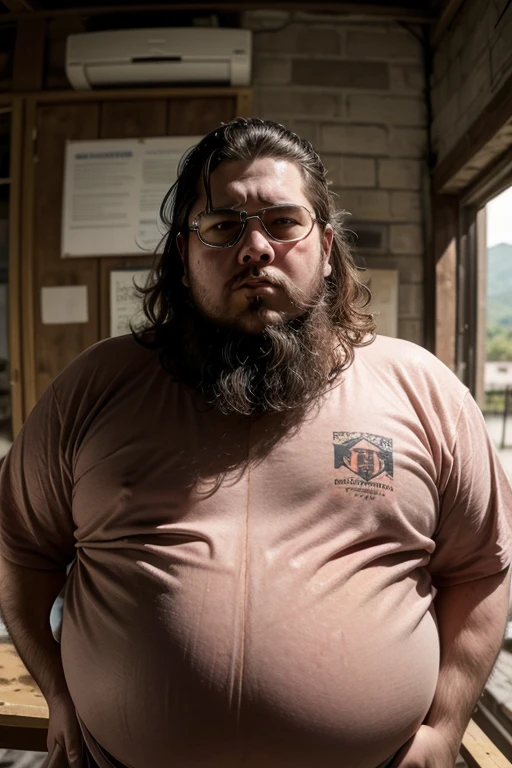 One boy, beard, Glasses, obesity, Explorer, jungle, Lush, mysterious, ancient ruins, (Vintage Gear), (Machete), Big tree々, Sunshine pours in, Animals in the wild, Dark green leaves, Vines, Labyrinthine, adventure, discovery, full body