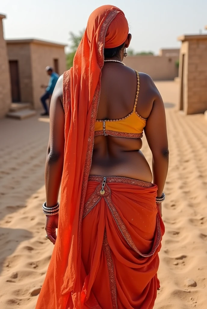 Indian Hindu bride, ripped shabby brown cloth, humongous breast, massive ass, desert, in middle of desert