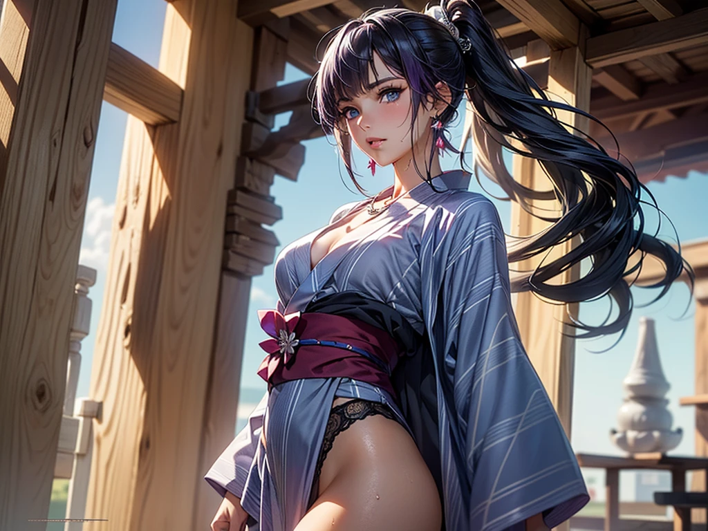 realistic, 1girl, full body, glowing eyes, (unbuttoned flower yukata), parted lips, blush, night, flowers, moonlight, onsen, hyper-detailed, high quality, 8k, photorealistic, professional digital painting, dramatic lighting, vibrant colors, intricate details, beautiful face, naughty pose, serene atmosphere, natural environment, ethereal, dreamy