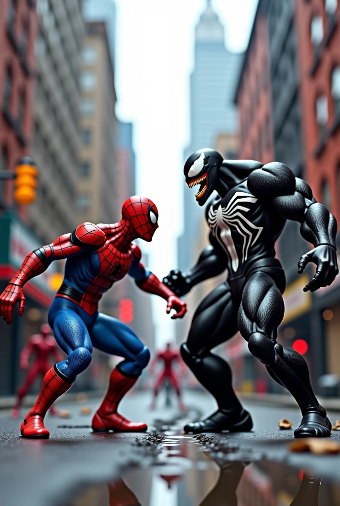 Spider-Man fights with every fiber of his being, trying to maintain control as the creature feeds his darkest doubts and fears. The villain, the enigmatic Mimic, absorbs and amplifies Peter's inner chaos, turning him into a devastating force. In the midst of the confrontation, Peter realizes that in order to defeat this threat, he will have to face the truth he fears most: the darkness within him. Retro comic style artwork, perfect composition,hyperrealistic,super detailed,high quality,sharp focus,studio photo,intricate details,highly detailed