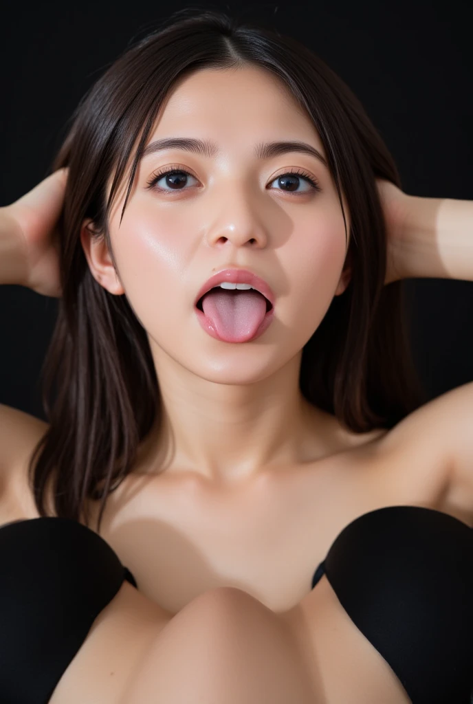 ((Top Quality, 8k, Masterpiece: 1.3)), Beauty, 1 Girl, Big: 1.3, Slender Abs: 1.1, Dark Brown Hair, updo hairstyle, (Lying on the Bed, Open with Legs Upright: 1.2), Ultra Detailed Face, Highly Detailed Lips, Detailed Eyes, Double Eyelids, Bra Red, Wet, Sweat, Orgasmic Face, Strips, All Fours, wet body, pubic area showing, pubic hair showing ,face focus, from below, naked, having penetration with guy, looking at viewer, NSFW, aroused, screaming, sorrow eyes, closed eyes, looked up sky, open mouth, in hotel room,