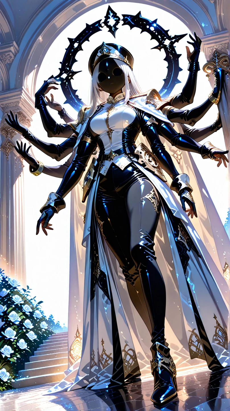 masterpiece， Highest quality， Observe the audience， length Hair， Fresh， （Wavy Hair：0.7），
White Theme， （（（（Grey Ruins，）））），Human whole body，Sheer leotard，Front view，Golden Eyes，Bright pupils，length, Pure white straight hair，Small breasts、A light smile，（Full Shot），Ultra-high resolution，Accurate，Very detailed，Award-winning，Attention to detail，Highest quality，8K、High Leg、mysterious、Quiet abandoned cityscape、mechanical
