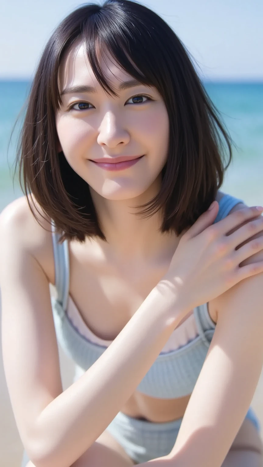 closeup shot , Best picture quality (8K, high resolution, Masterpiece: 1.2), super detailed, 215 Short Hair, 16-year-old woman, situation: A scene of people enjoying kite flying while having a picnic。 clothing: casual outdoor wear(T-Shirts、Shorts、sneakers)、Hats and sunglasses。 angle: Close-up: The hands pulling the kite strings、A detailed shot of a smiling face looking up at a kite。 Detailed depiction: Lunch spread out on a picnic sheet、They are helping each other fly the kites.。 Emotional moment: The cheers of the moment the kite soared high、Emphasize the scene where they are laughing together。 , Close-up of face , random cute pose ,big eyes ,Puffy eyes , Heart Pupil, blush , huge shy smile , salute